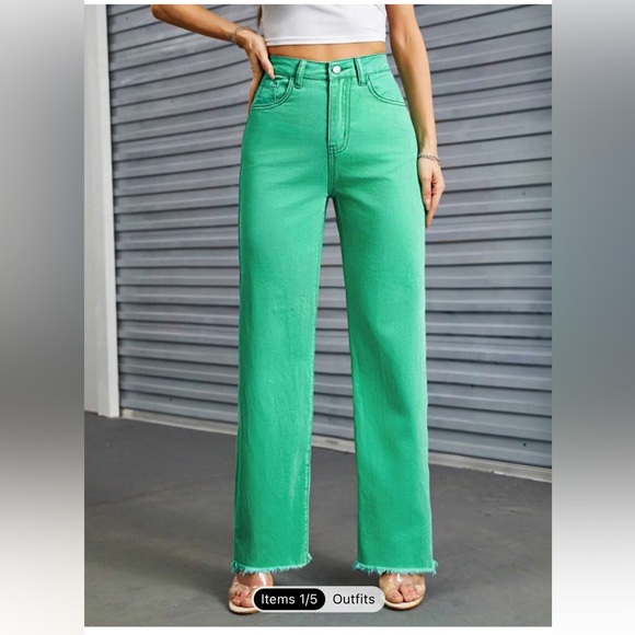 SHEIN Unity High Waist Raw Hem Straight Leg Jeans - Picture 3 of 5
